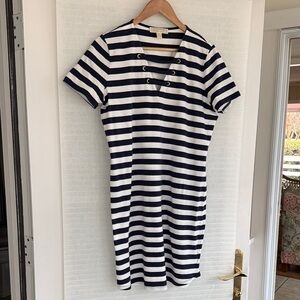 Michael Kors Navy and White Striped Dress Sz. L